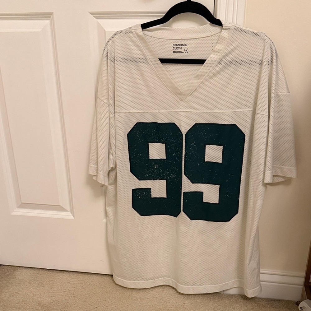 Urban Outfitters White Mesh Jersey with Teal Number